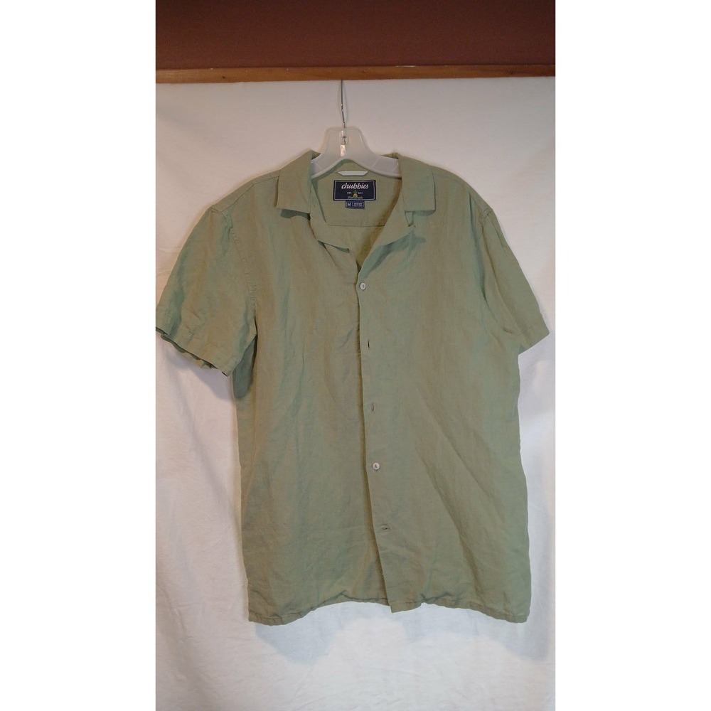 Chubbies Mens Medium Green Linen Blend Short Sleeve Dad Fit Button Up Shirt